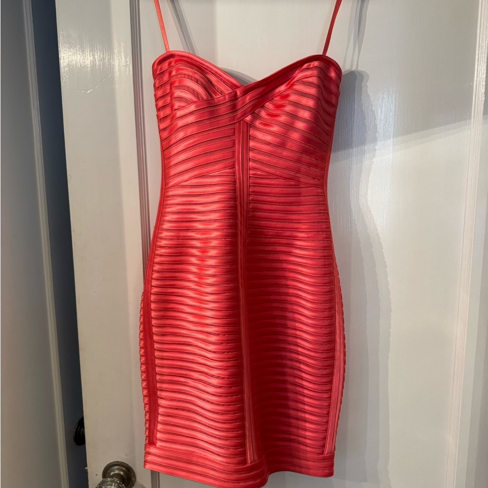 BCBGMaxAzria Red/Pink Strappy Bandage Dress